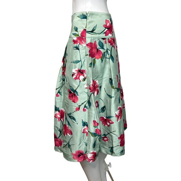 Express Skirt Women 6 Green Pink Floral Design Studio A-Line Skirt Silk Colorful - Picture 3 of 8